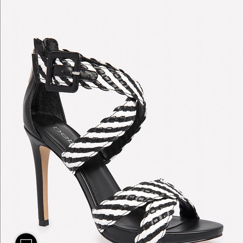 Bebe Hana Basket Weave black and white sandals